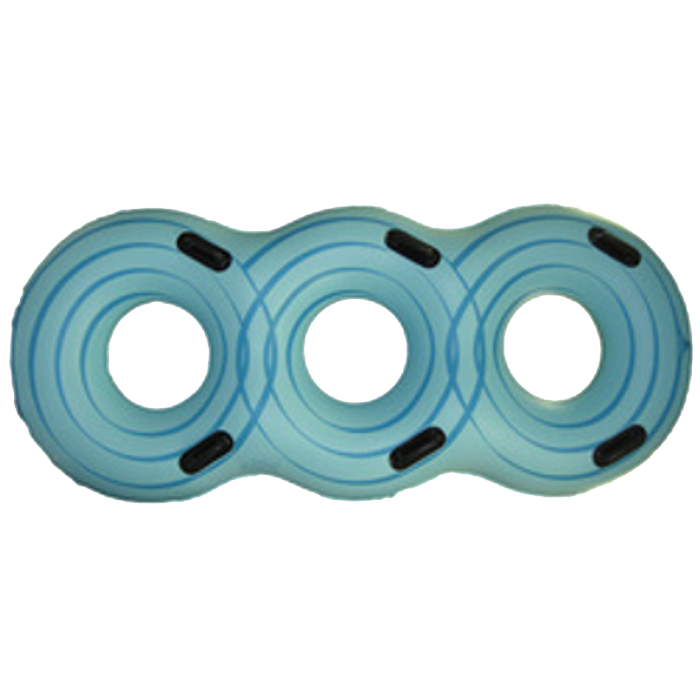 Three blue tubes with black handles on a white background