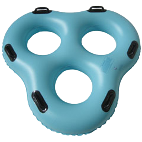 A blue float with three holes in it