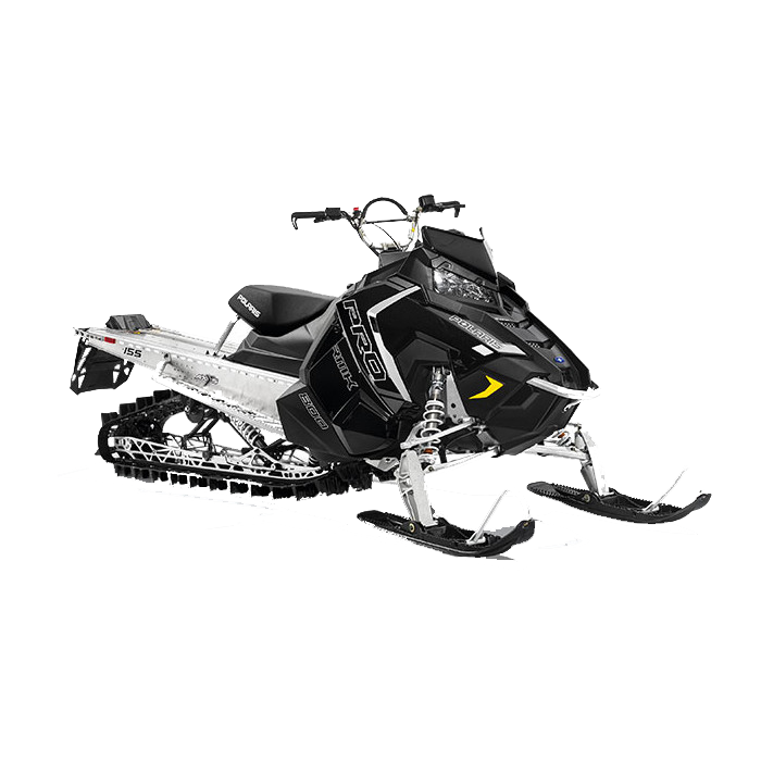 A black and white snowmobile on a white background.
