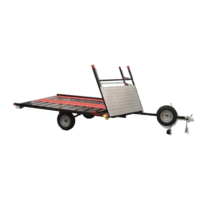 A red and black trailer with a ladder attached to it on a white background.