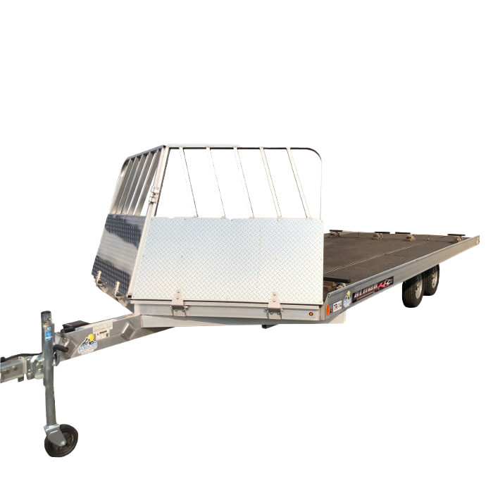 A trailer with a cage on the back is on a white background.