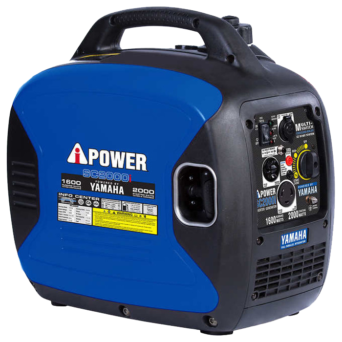 A blue and black apower generator with a handle