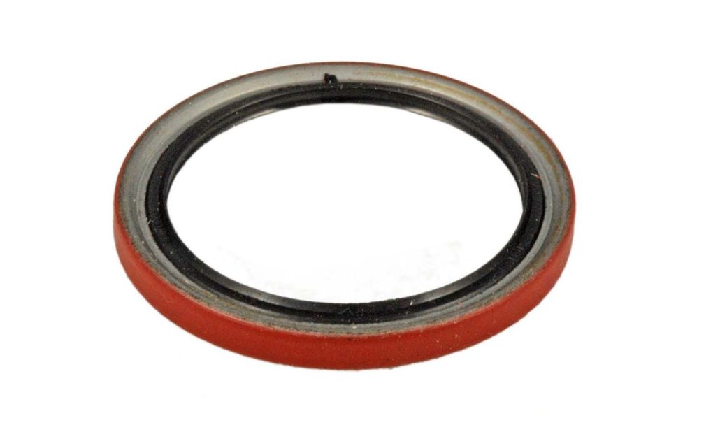 Black and red circular rubber seal ring on a white background
