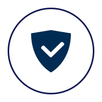 Blue shield with a white checkmark inside a white circle with a blue outline.