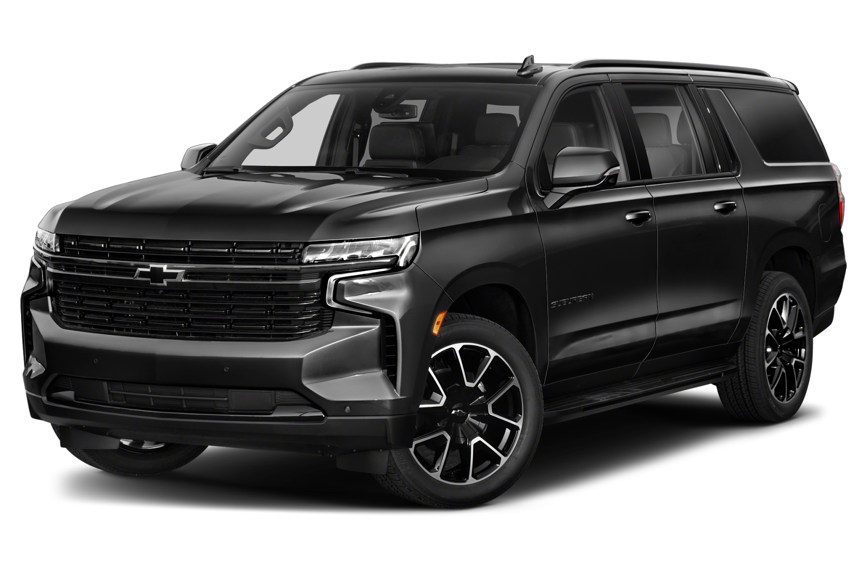 A black chevrolet suburban suv is shown on a white background.