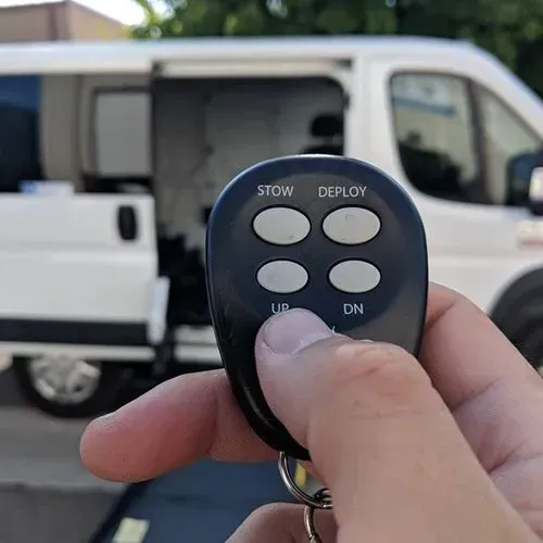 Hand holding remote control with 