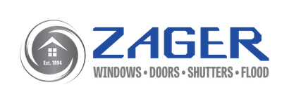 ZAGER logo with circular home icon and the words “WINDOWS • DOORS • SHUTTERS • FLOOD”
