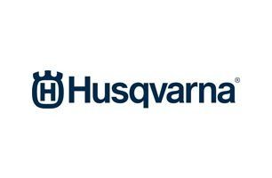 Husqvarna logo: a blue and white emblem with the brand name.
