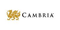 Cambria logo with gold lion emblem and black text on a white background