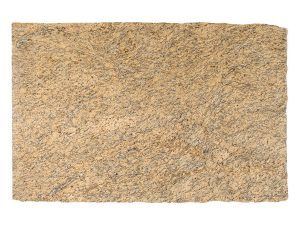 Beige speckled textured stone slab on a white background