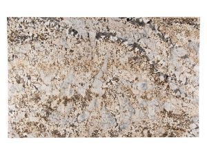 Close-up of a beige, gray, and brown speckled stone surface with rough texture