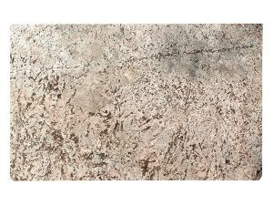 Close-up of a light beige, speckled stone or concrete surface with a rough texture