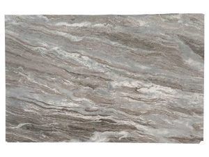 Gray and white veined marble-like stone surface with wavy horizontal patterns