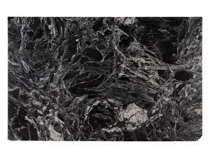 Close-up of dark, tangled fibrous texture with gray and white streaks