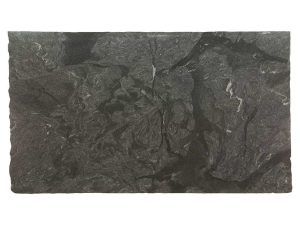 Dark gray textured stone slab with rough, cracked surface