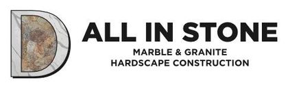 ALL IN STONE logo with a stone-textured &ldquo;D&rdquo; and the text &ldquo;MARBLE & GRANITE HARDSCAPE CONSTRUCTION&rdquo;