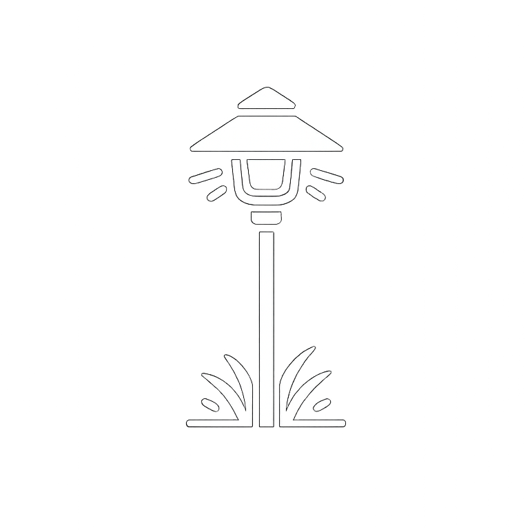 Outline of a garden lamp post with grass.