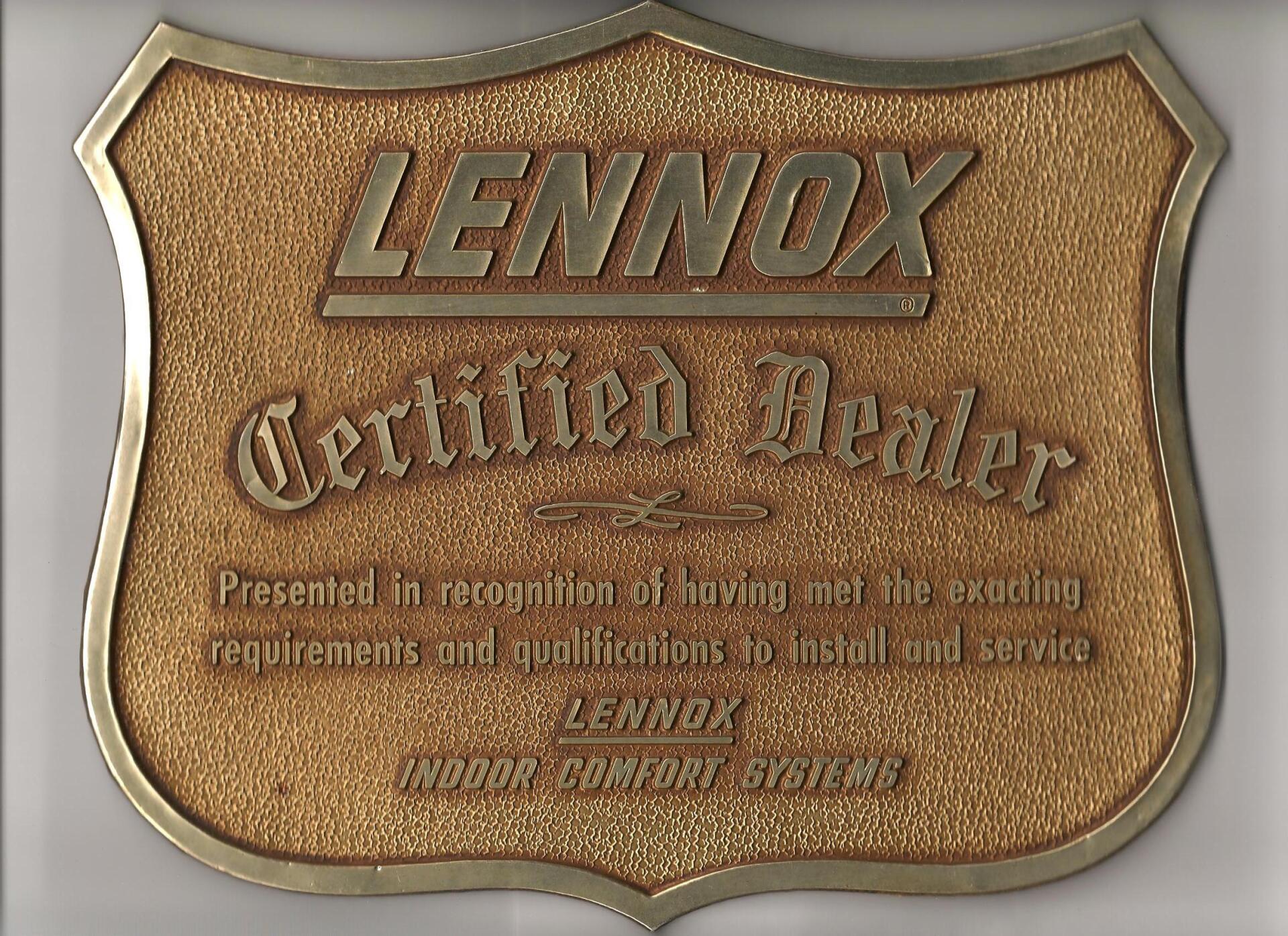 Lennox Certified Dealer shield