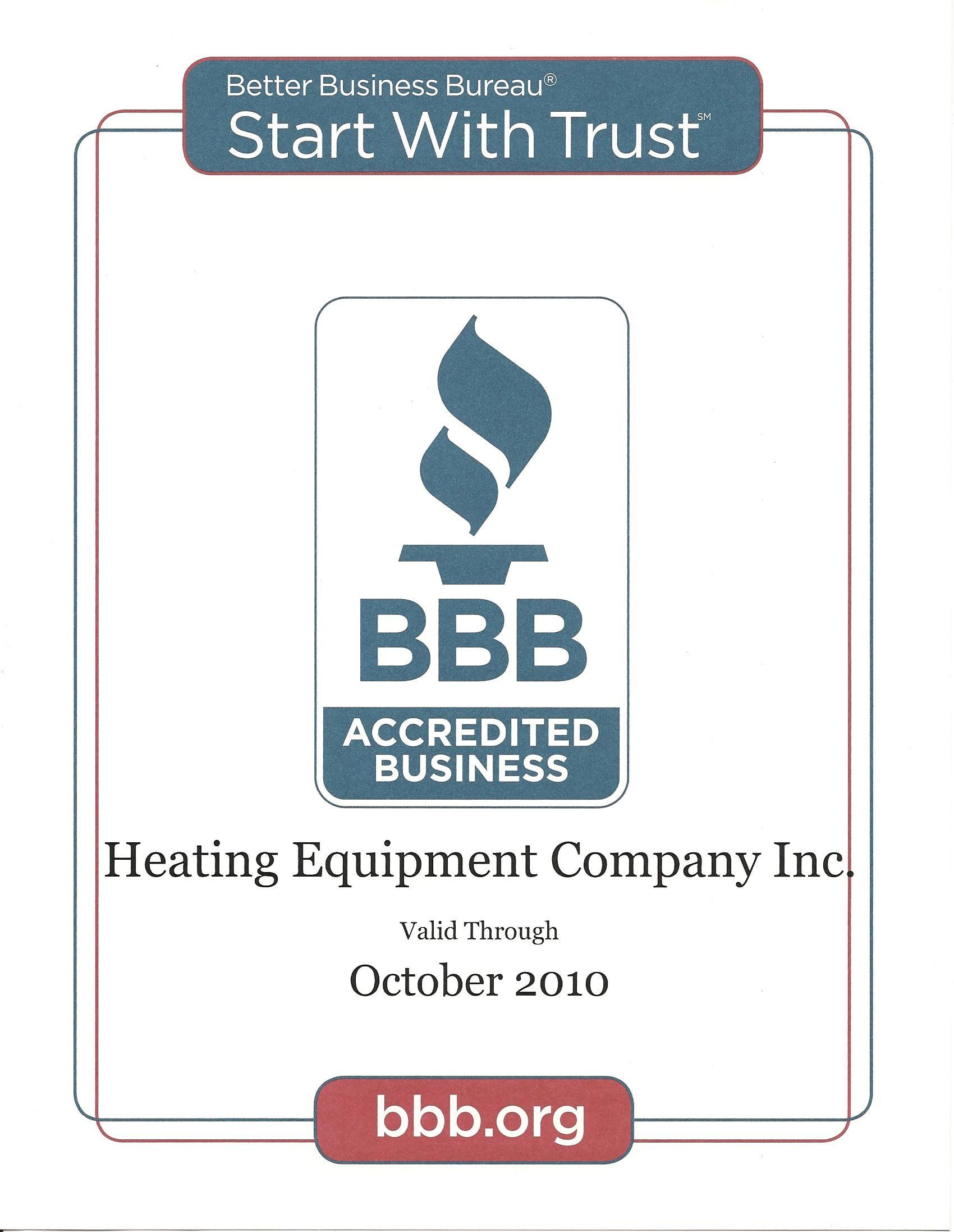 2010 Better Business Bureau certificate