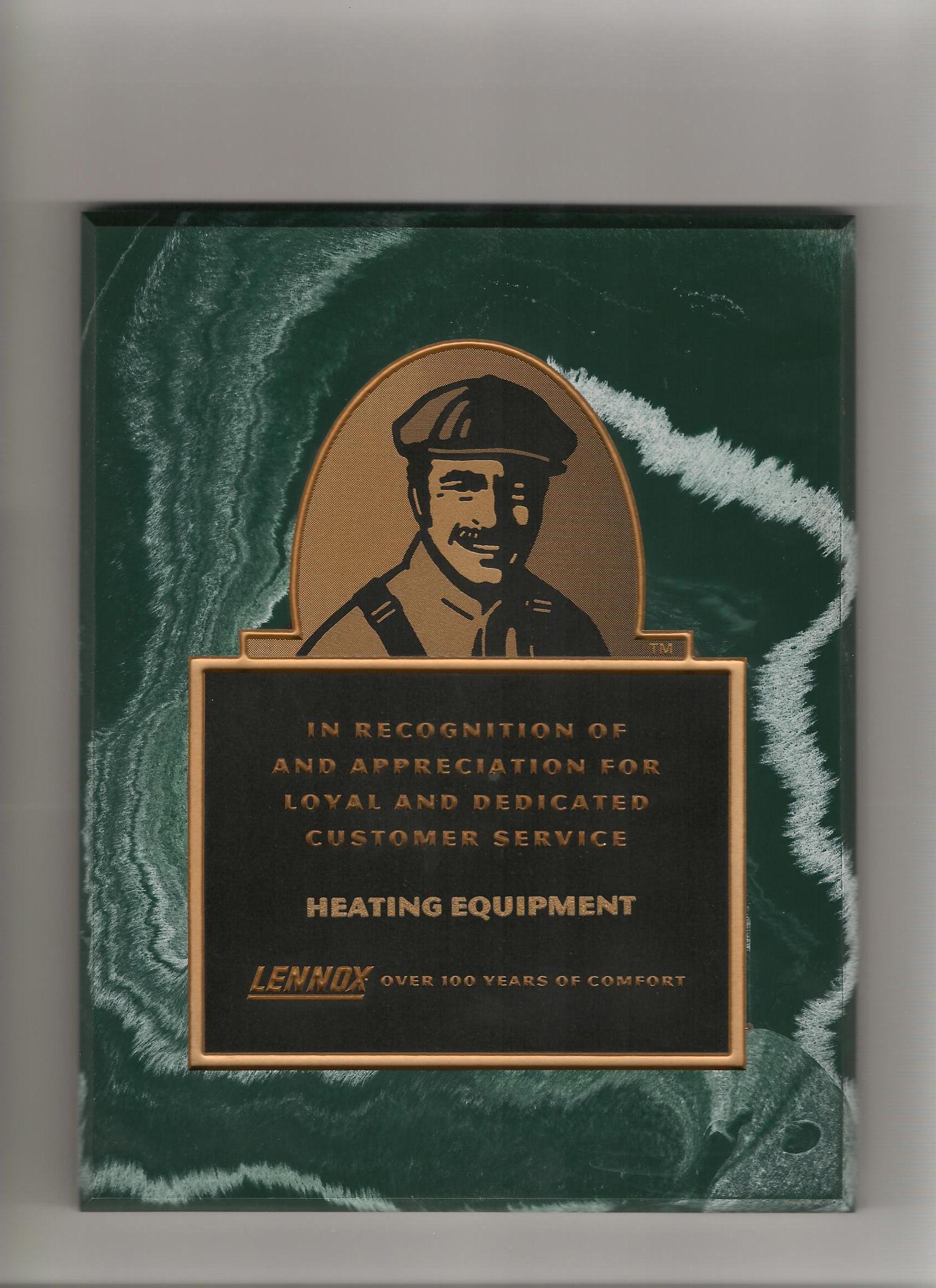 Lennox Customer Service Award