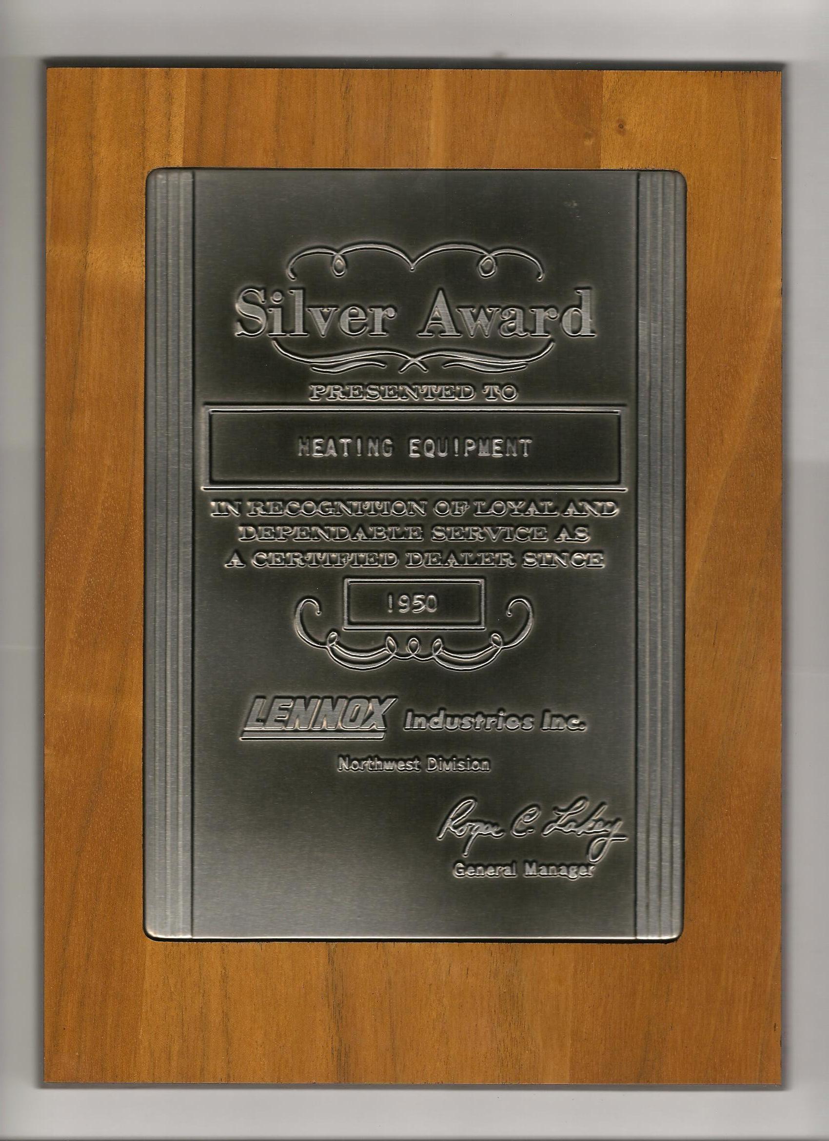 1950 Lennox Silver Award