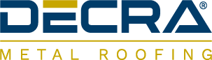 Decra Metal Roofing logo with blue text and a gold bar.