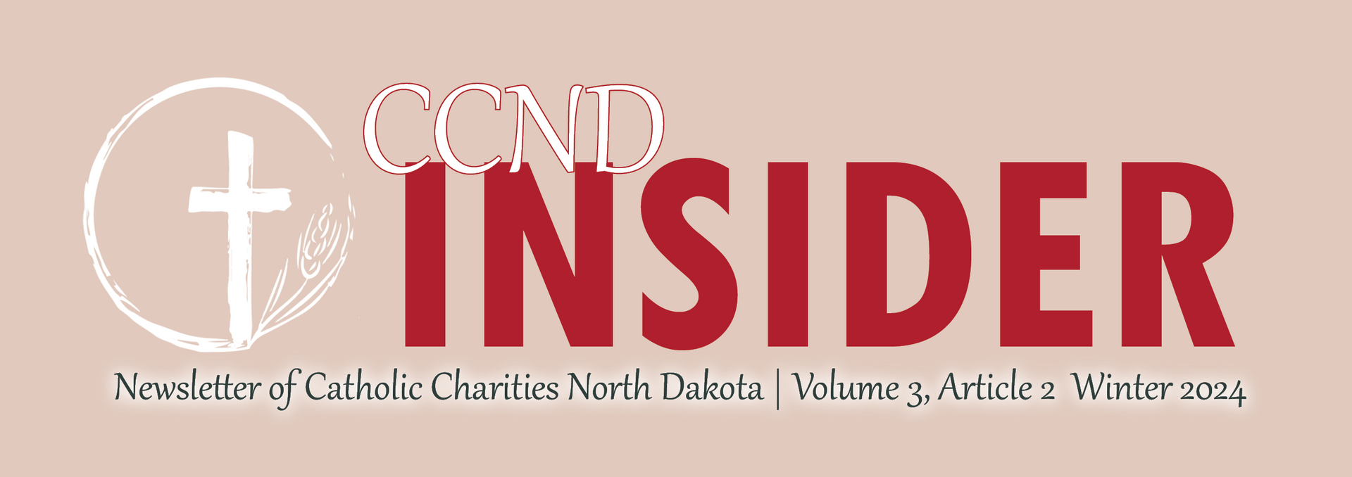 CCND Insider logo. White cross within a circle, red 