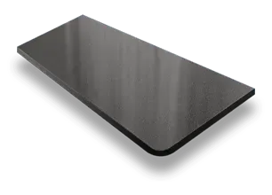 Black rectangular tablet or plate with rounded corners on a white background