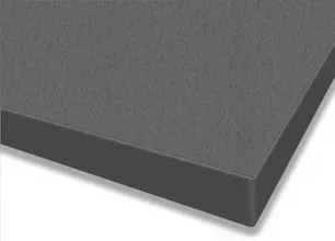 Close-up of a dark gray foam board with beveled corner on a white background