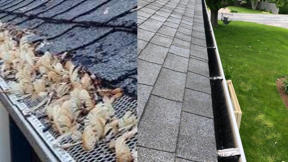 a collage of a house gutter