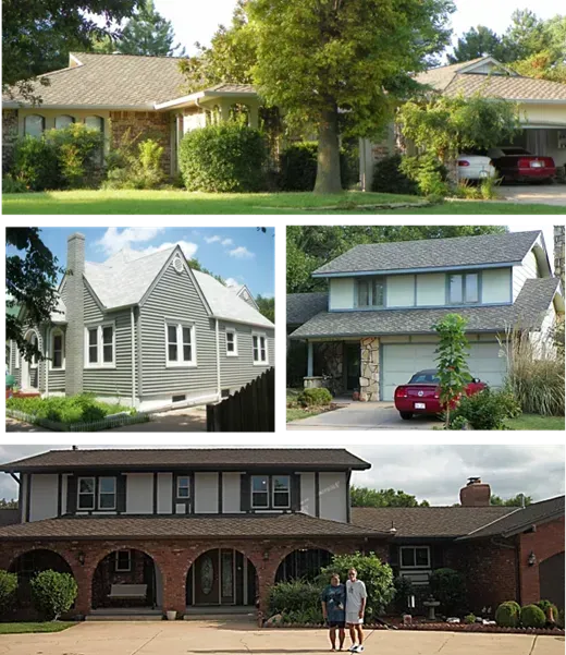 A collage of four different suburban homes, ranging from one-story brick and siding houses to a two-story residence.