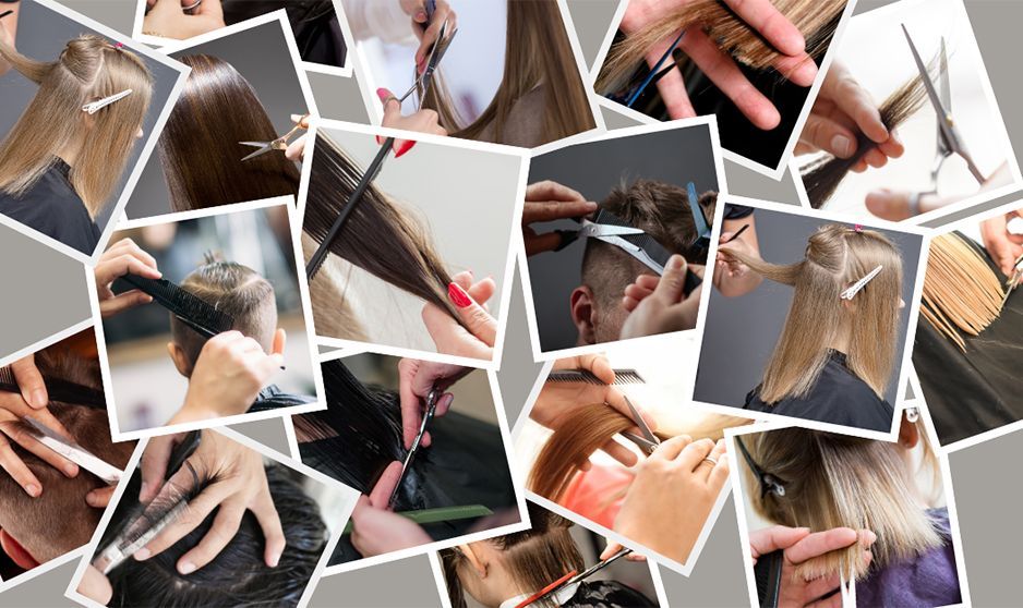 A collage of pictures of different types of hair cutting services.