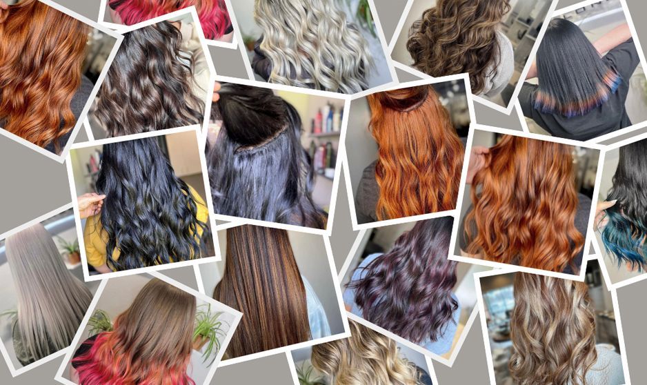 A collage of pictures of different types of hair extension services.