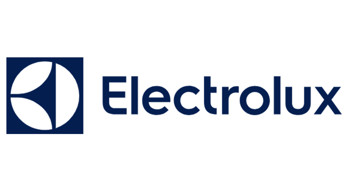Electrolux logo: blue square with white shapes, followed by 