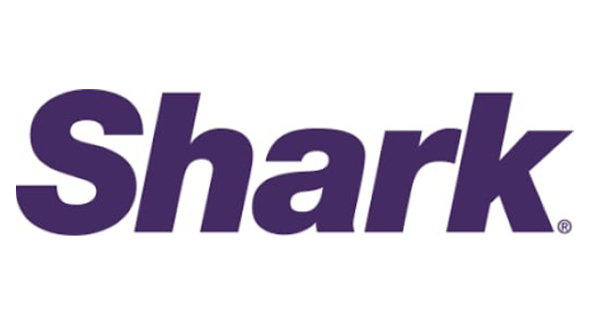 Shark logo in purple text.