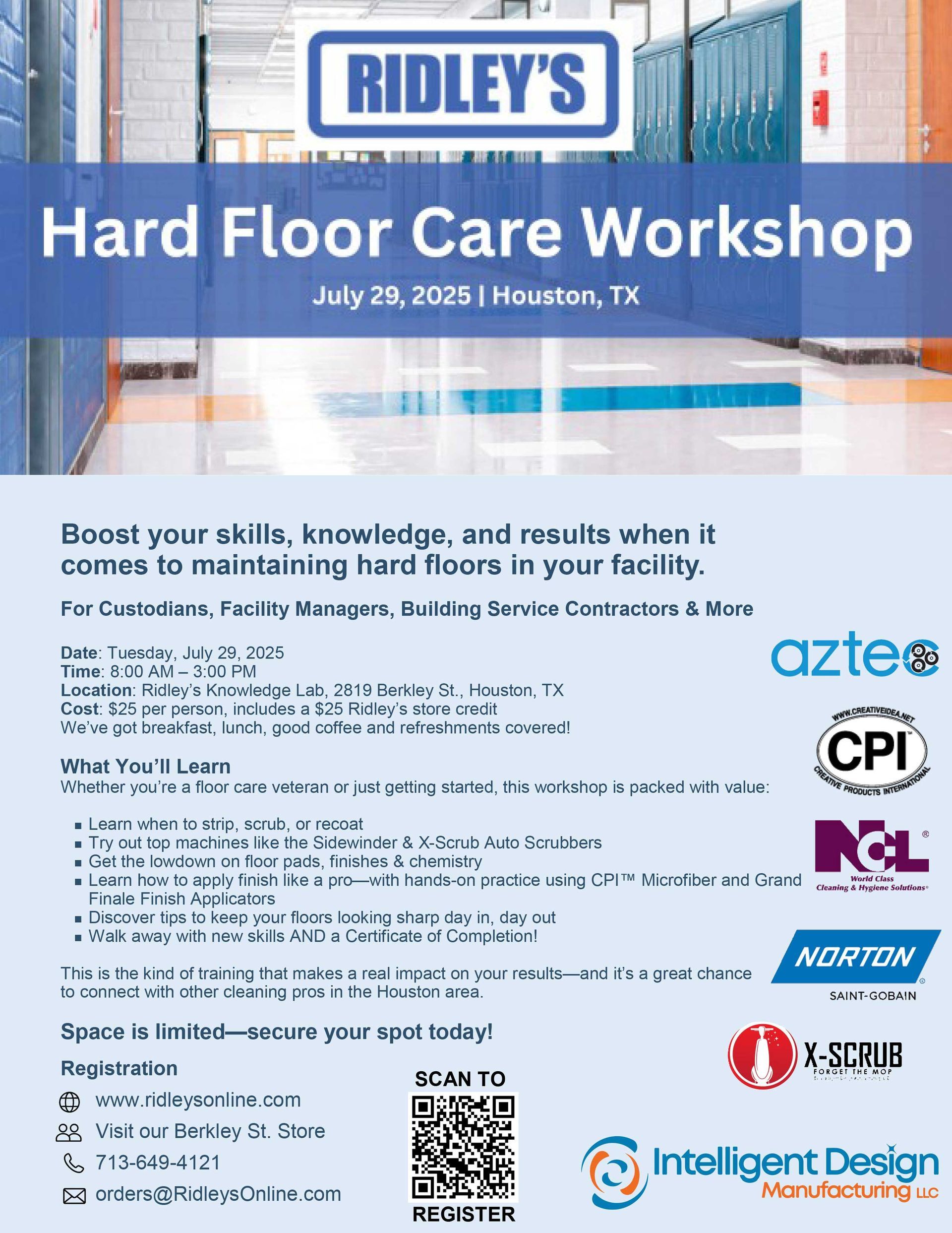 Hard Floor Care Workshop, July 29