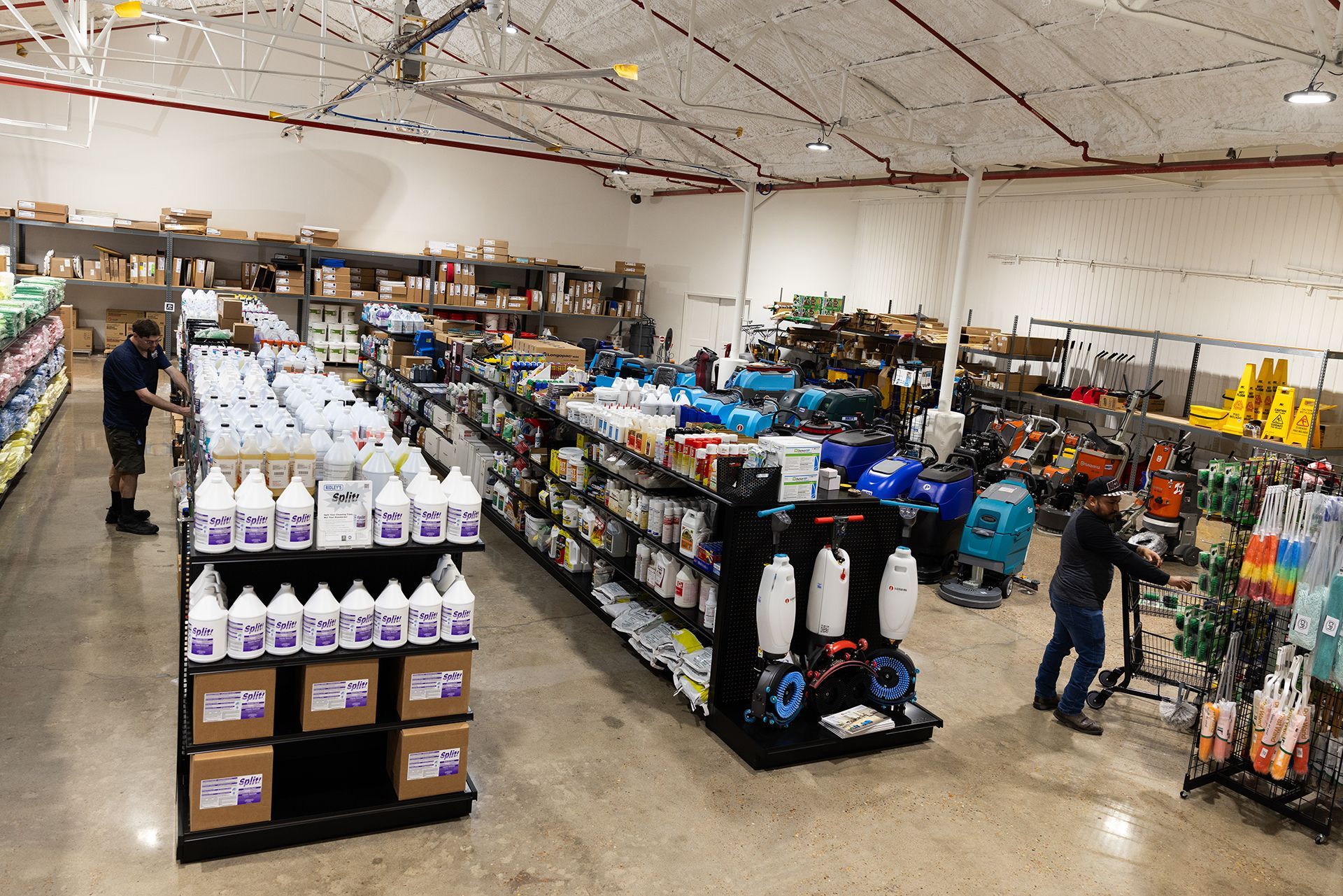A large warehouse filled with lots of cleaning supplies.