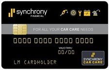 Synchrony Financial car care credit card, black with gold accents and card number placeholder