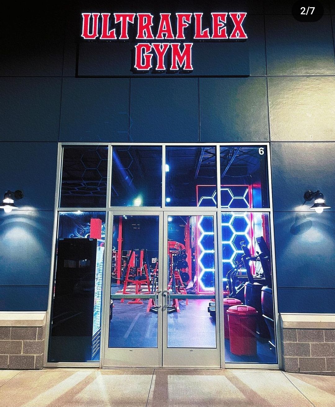 The Ultraflex Gym is located in a blue building