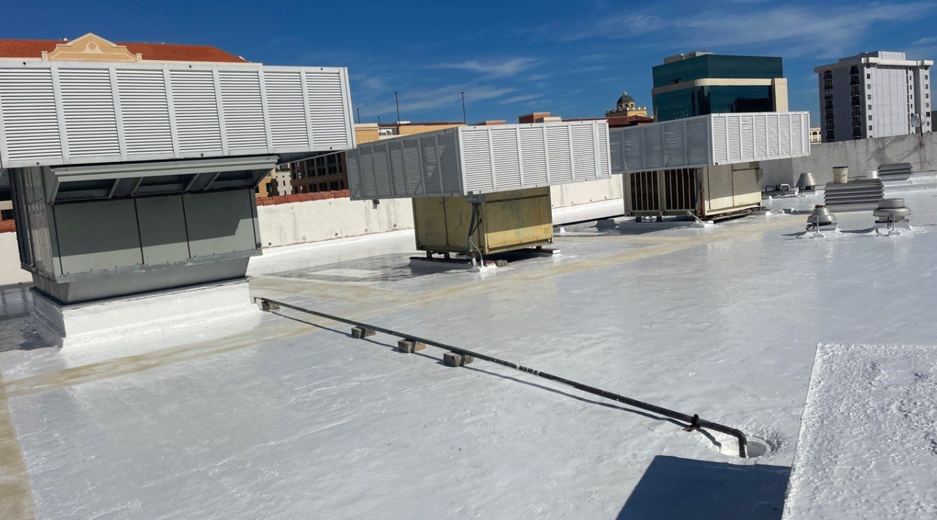A white roof with a lot of boxes on it