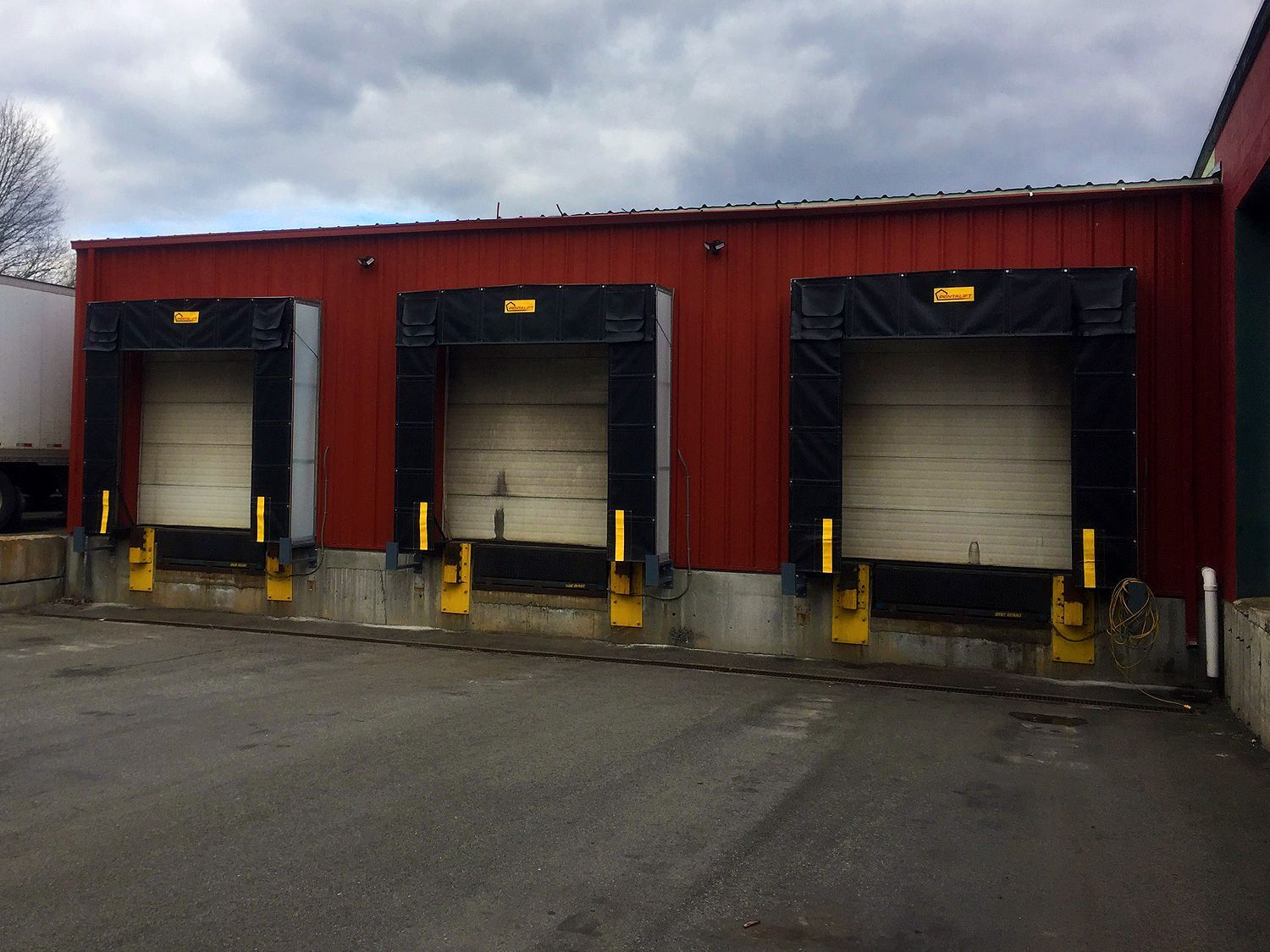 A row of loading docks on the side of a building