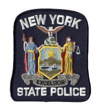 A new york state police patch on a white background.