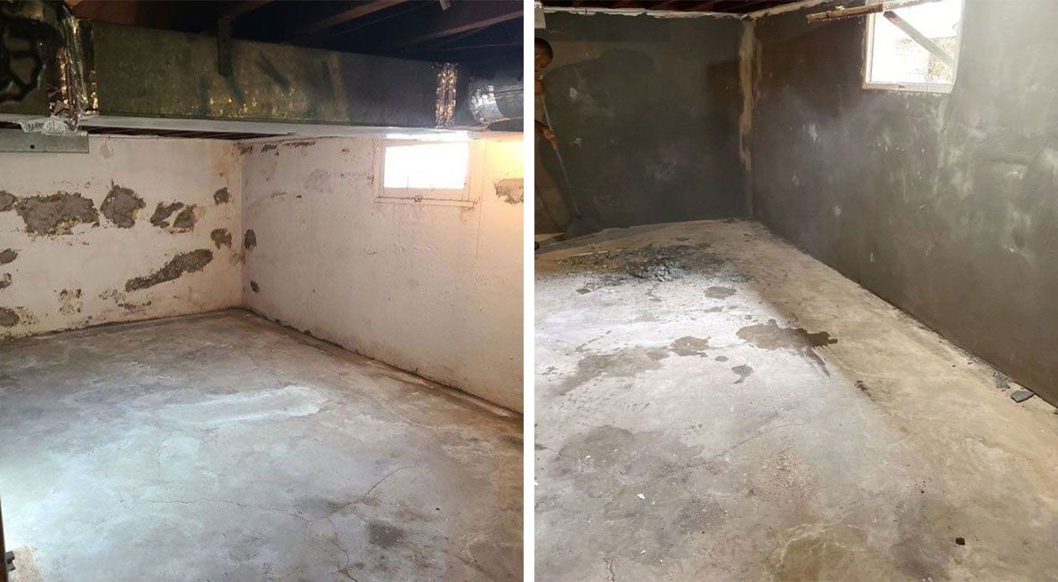 Basement Skim Coat Before and After