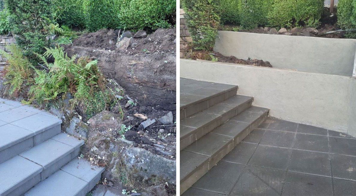 Retaining Wall Stabilization Before and After