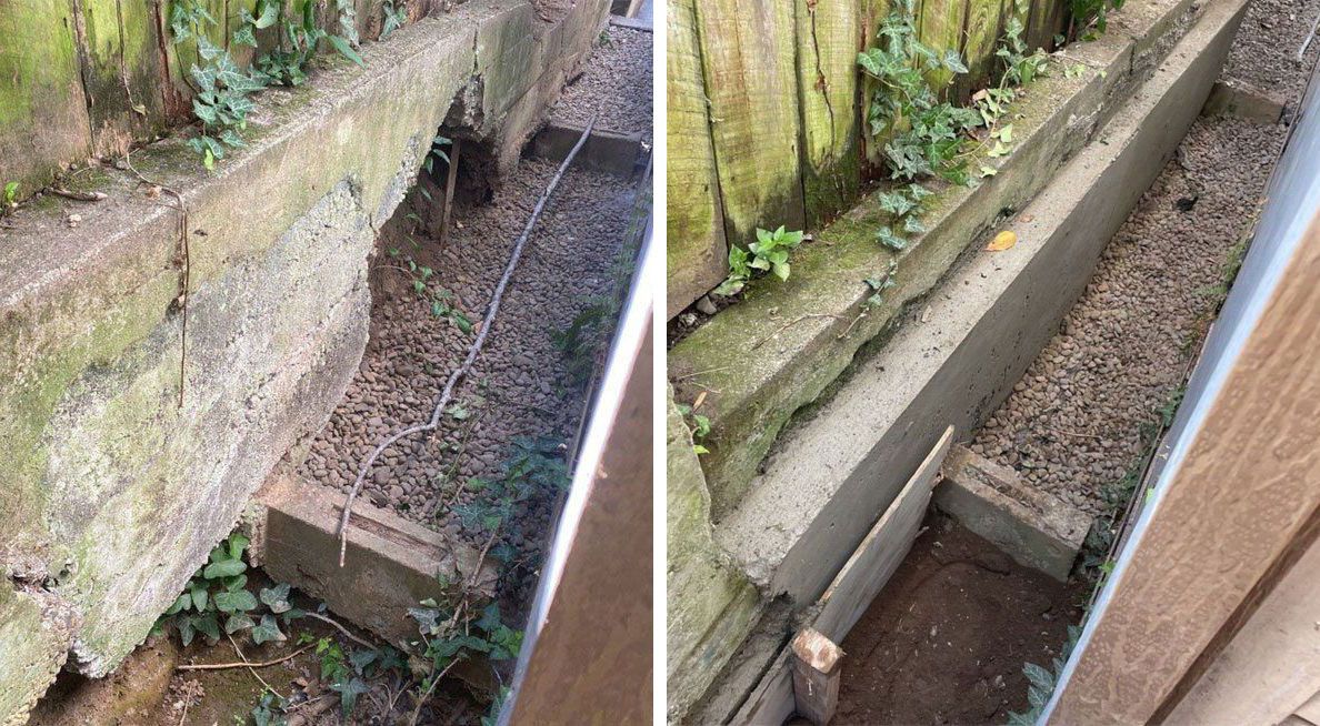 Retaining Wall Stabilization Before and After