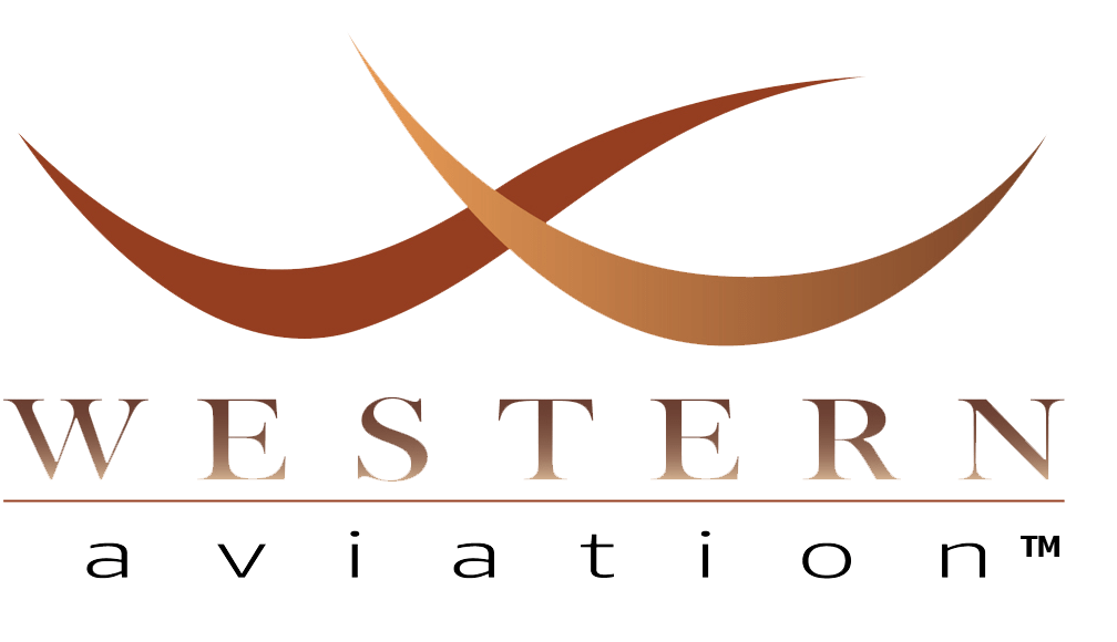 Western Aviation logo: Brown intersecting curved lines above the company name.