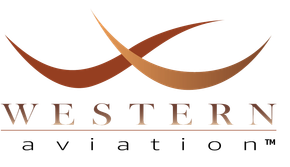 Western Aviation logo: Brown intersecting curved lines above the company name.