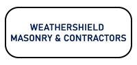 Weathershield Masonry & Contractors logo in a white rounded rectangle with a black outline. Dark blue text.