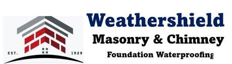 "WEATHERSHIELD" over "MASONRY & CONTRACTORS" in dark blue.