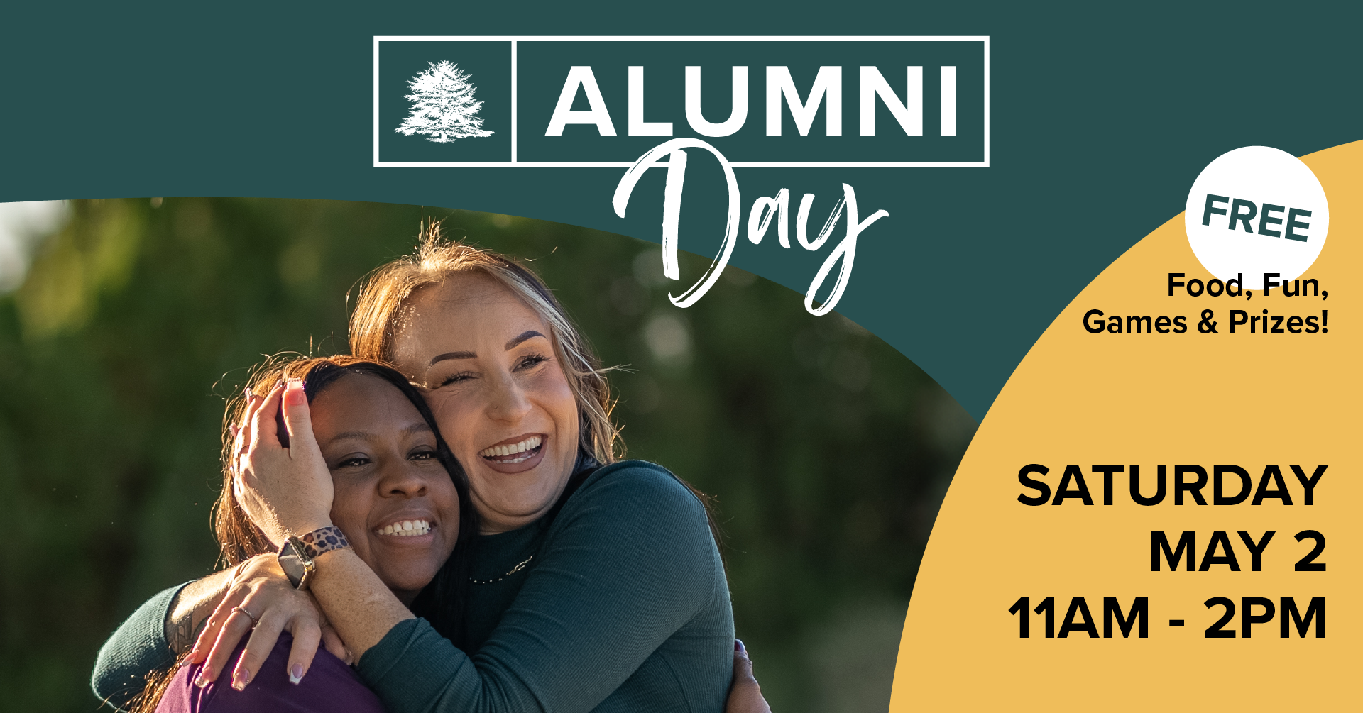 An advertisement for an Alumni Day on May 2 from 11-2 at Cedar House in Bloomington